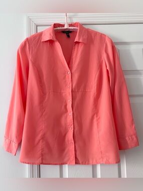 Coral Lightweight Blouse Long Sleeve Button Up Plus Size 2X Slight Sheen DARJONI